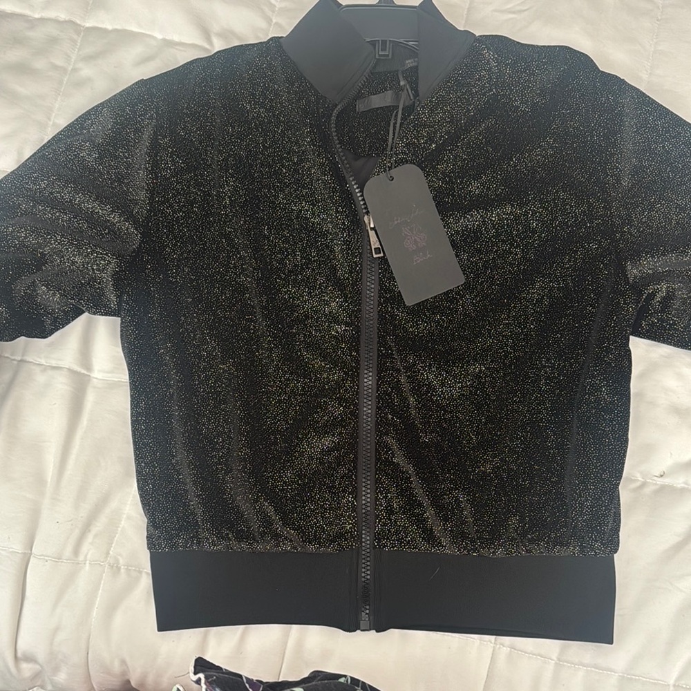 Black Glitter Bomber Jacket